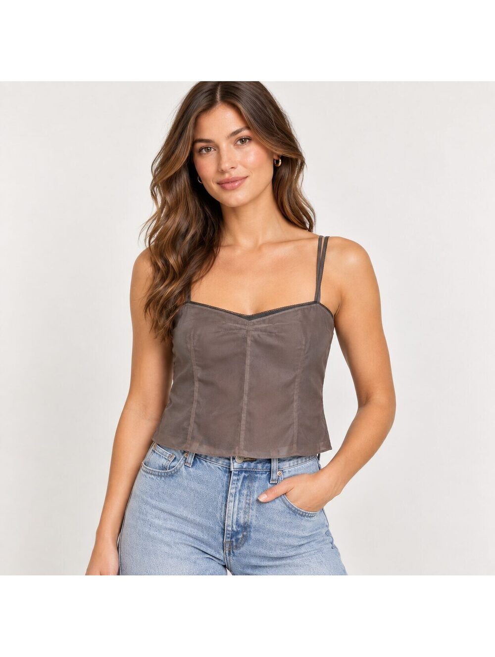 Reformation Fifer Top Smoke Brown Spaghetti Strap Camisole NWT Size 10